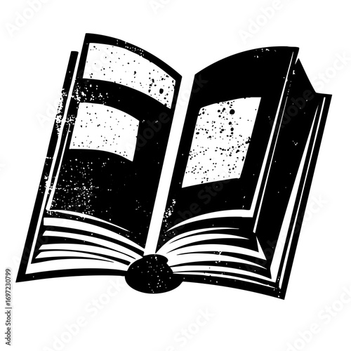 Vector Open book with textured pages and visible binding.