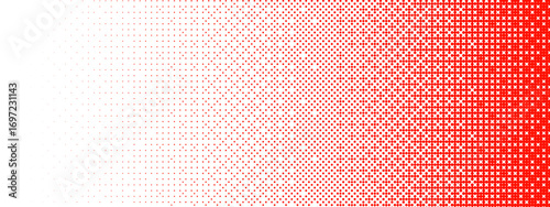 Red bitmap gradient texture. Fading pixelated 8 bit gradation pattern. Repeating dotted dither halftone background. Vanishing comic pop art overlay backdrop. Raster video game halfton patern. Vector