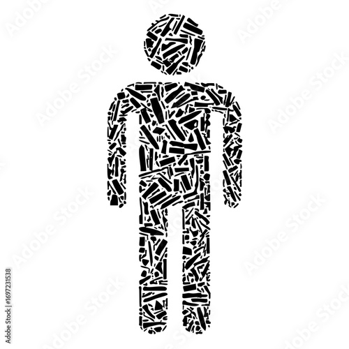 Vector Abstract human figure composed of fragmented shapes.