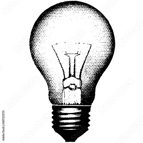 Vector Vintage lightbulb with detailed filament and screw base.
