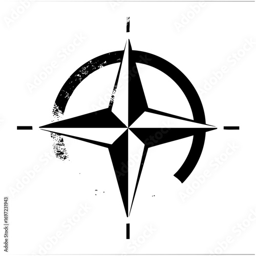 Vector Minimalist black compass rose with distressed details.