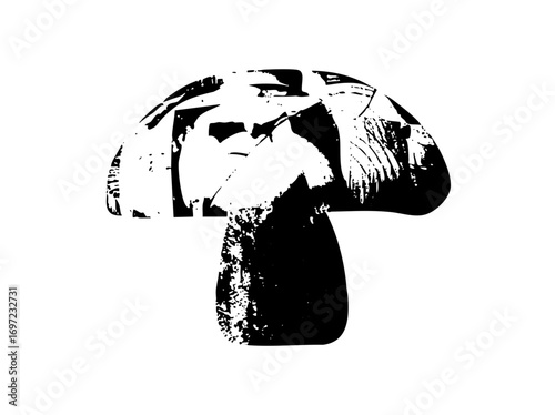 Vector Bold black and white mushroom with textured cap.