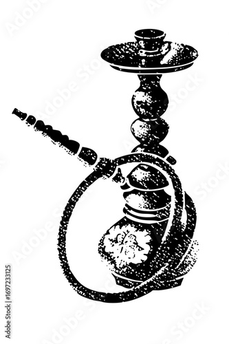 Vector Detailed of a traditional hookah pipe with a curved hose.