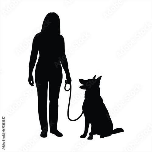 Woman and Dog Silhouette Training Companionship Vector