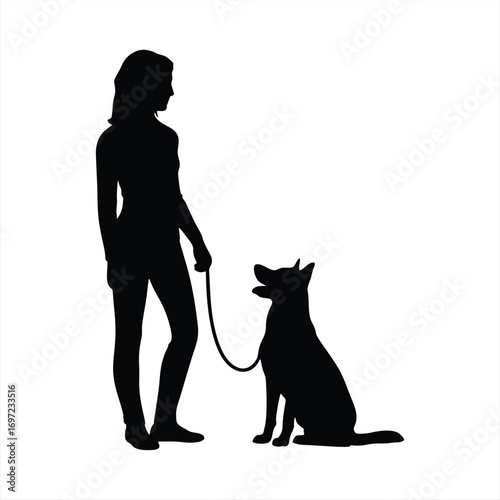 Woman and Dog Silhouette Training Companionship Vector