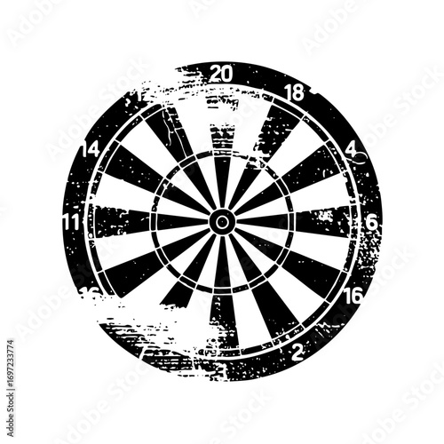 Vector Distressed dartboard with numbered segments.
