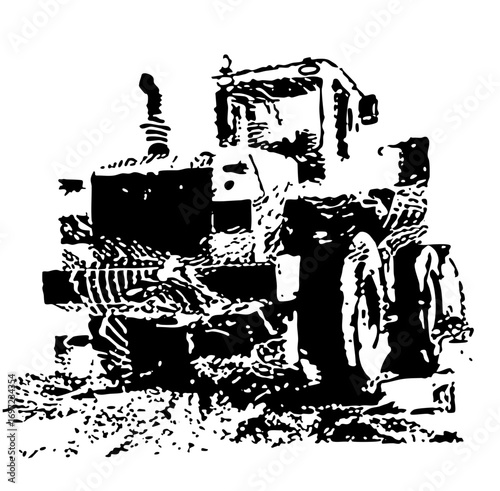 Vector Detailed vector of a vintage agricultural tractor.