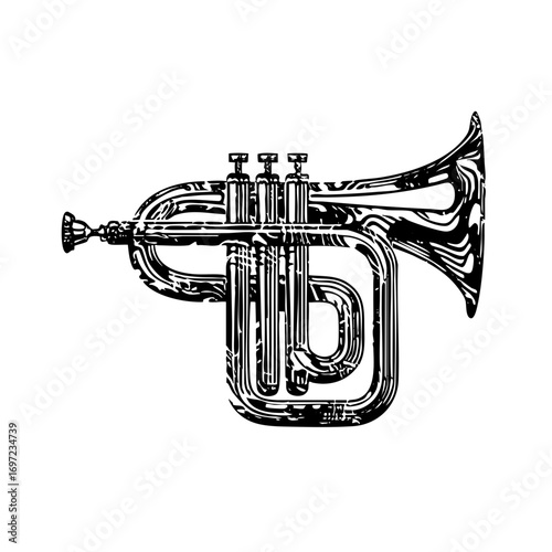 Vector Detailed vector of a vintage brass wind instrument.