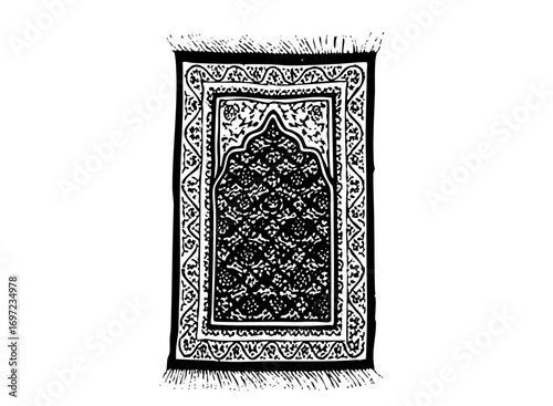 Vector Intricate prayer rug with arched niche .