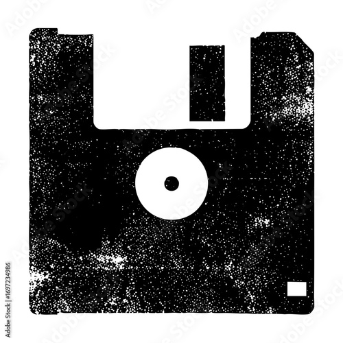 Vector Distressed monochrome floppy disk .
