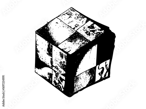 Vector Geometric cube with fragmented faces