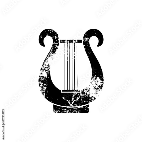 Vector Vintage lyre with distressed texture.