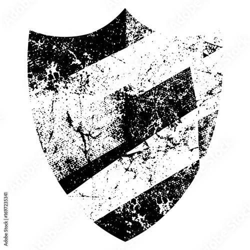 Vector Distressed shield with diagonal stripes .