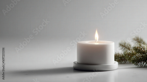 Wallpaper Mural minimalist christmas celebration atmosphere in usa featuring single lit candle against clean ultrabright white Torontodigital.ca