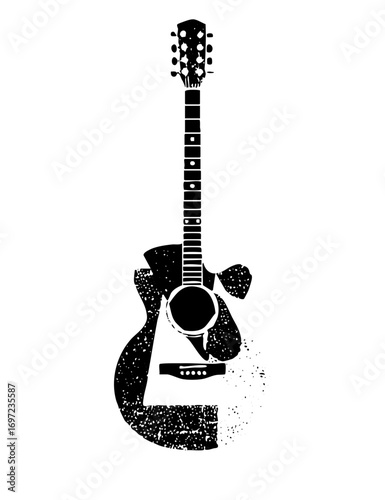Vector Monochrome guitar with a distressed texture.