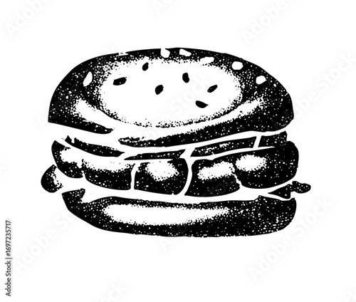 Vector Detailed of a stacked burger with visible layers.