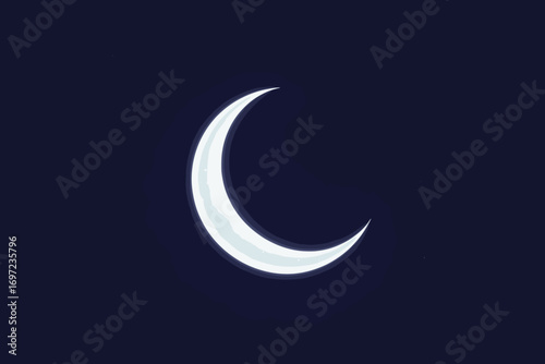 Stylized crescent moon on dark navy background