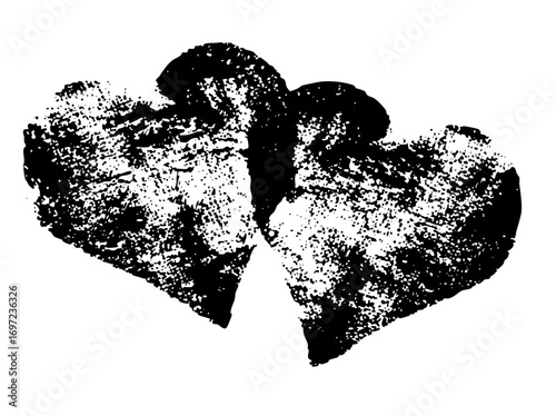 Vector Distressed interlocking hearts conveys broken connection.