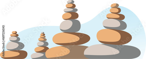 Zen Stone Stacking Balance Vector Illustration in Soft Earth Tones for Meditation, Spa, Wellness, and Mindfulness Design Projects