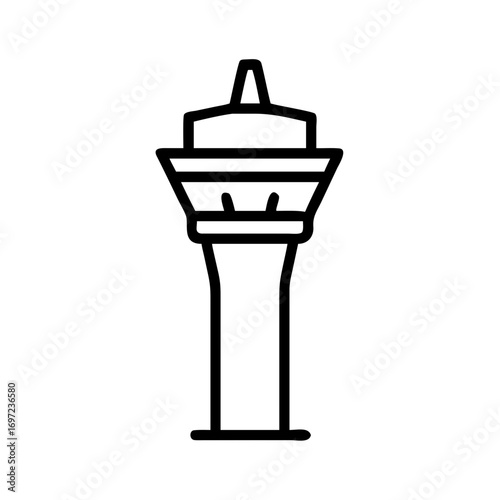 An illustration of an airport traffic control tower, designed with clean lines and a minimalist aesthetic. The tower stands tall, symbolizing guidance and the smooth management of air traffic.