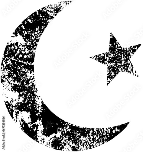 Vector Distressed moon and star .