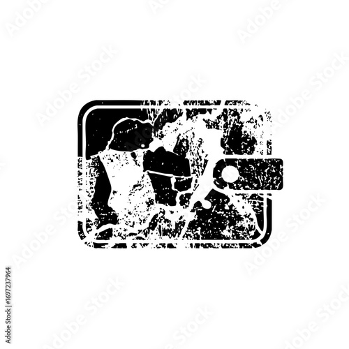 Vector Distressed typographic featuring a bear within a rectangular frame.