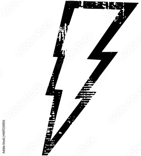 Vector Bold black lightning bolt with distressed texture.