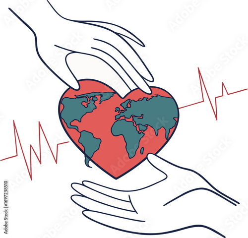 Hands holding heart shaped earth