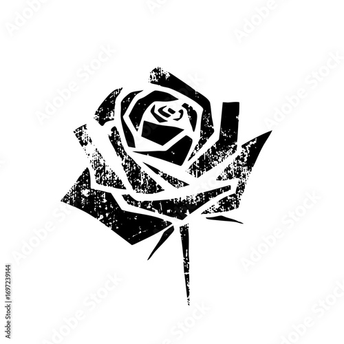 Vector Distressed black rose with stem