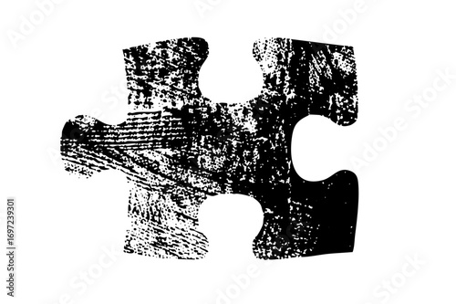 Vector Distressed puzzle piece with textured surface.