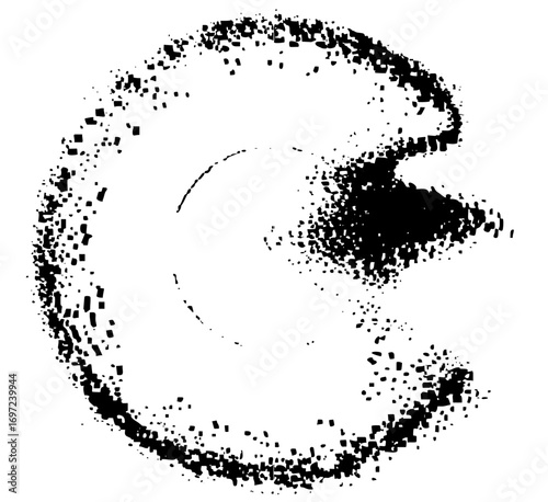 Vector Abstract circular with scattered elements and a dark focal point.