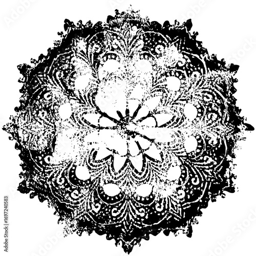 Vector Intricate floral medallion with detailed baroque elements.