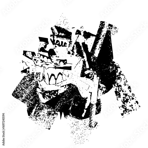 Vector Aggressive wolf head with sharp teeth and pointed ears.