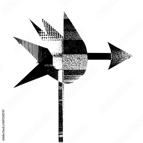 Vector Stylized wind vane points direction with geometric shapes.