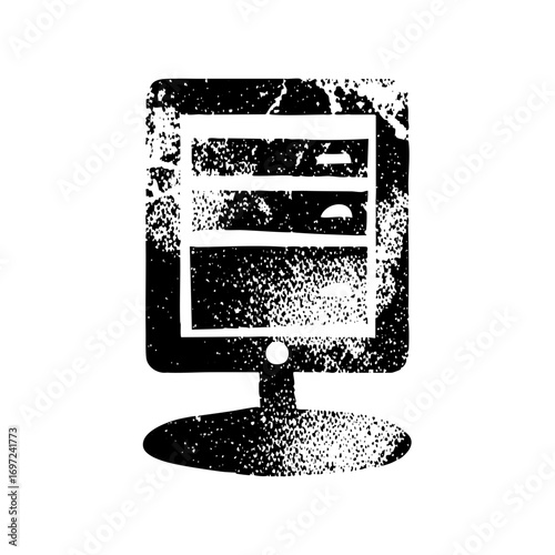 Vector Distressed monitor displays data visualization.