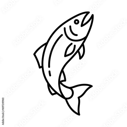 fish and salmon line icon representing aquatic life and healthy seafood