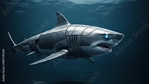 Wallpaper Mural Futuristic robotic shark swimming gracefully in deep ocean waters, showcasing advanced design features Torontodigital.ca