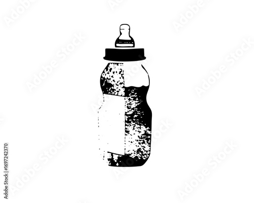 Vector Monochrome baby bottle with textured details.