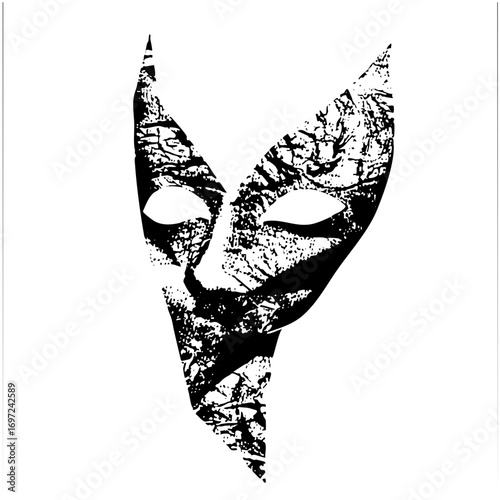 Vector Dramatic stylized mask with distressed texture.