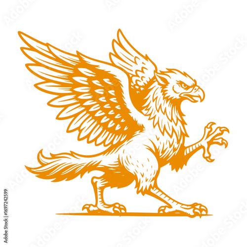 Majestic griffin creature soaring with outstretched wings, a symbol of power and legend