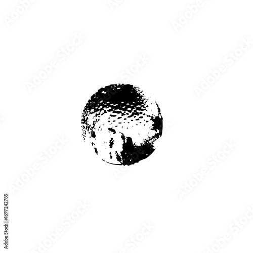 Vector Abstract sphere composed of textured dots and dark shapes.