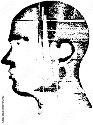 Vector Abstract profile portrait with question mark .