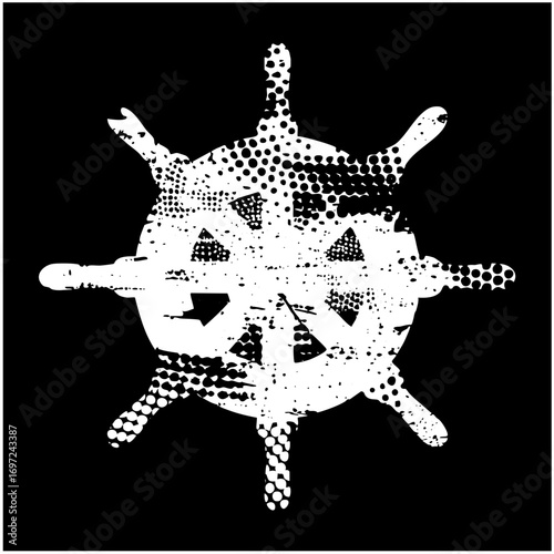 Vector Intricate ship wheel with dotted texture.