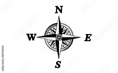 Vector Vintage compass rose with cardinal direction labels.