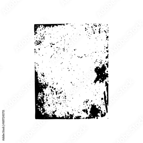 Vector Distressed square frame with rough edges and splattered texture.