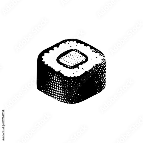 Vector Detailed of a single sushi roll with visible rice and nori.