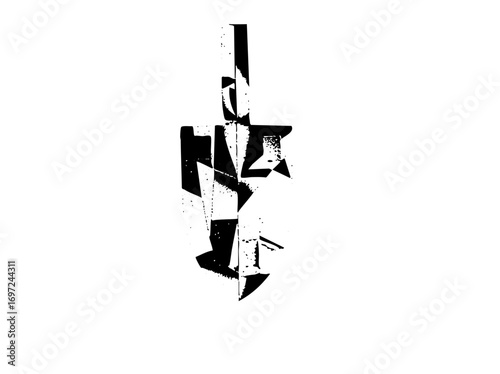Vector Abstract black glyph featuring fragmented geometric shapes.