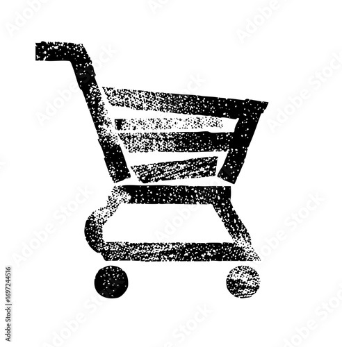 Vector Monochrome shopping cart depicts retail and consumerism.