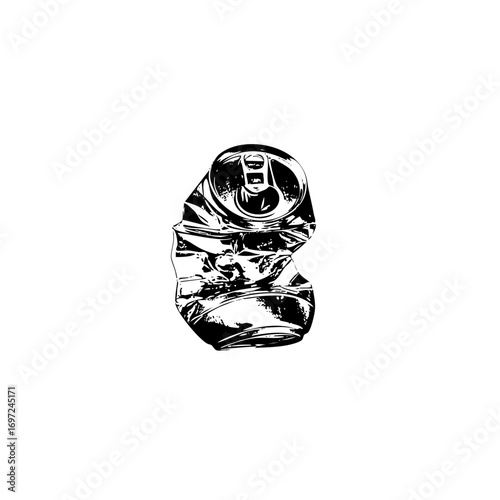 Vector Crushed aluminum can depicts waste and recycling.
