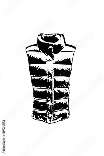 Vector Black vector of a quilted puffer vest.